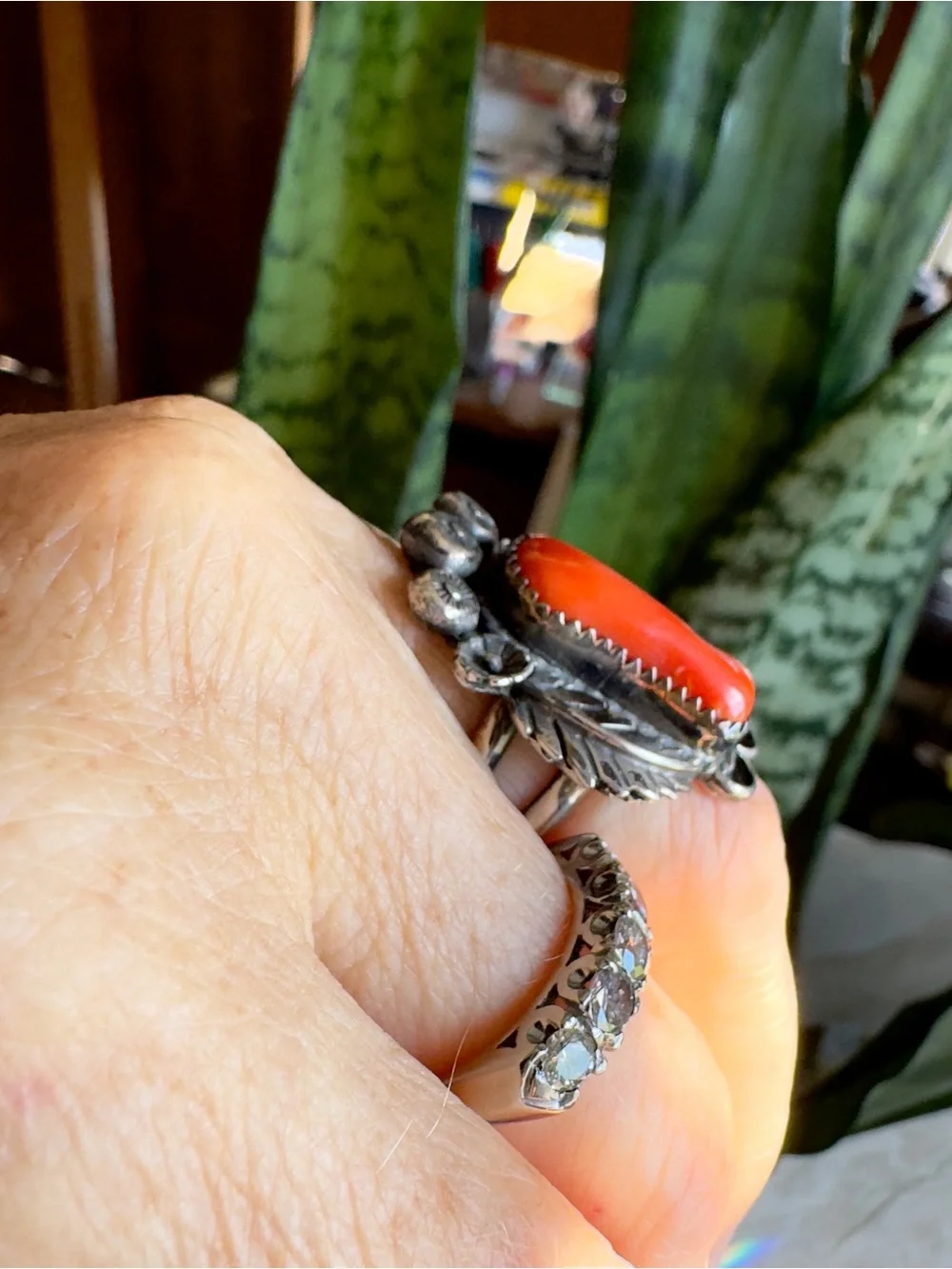 Sterling Navajo Coral Ring
